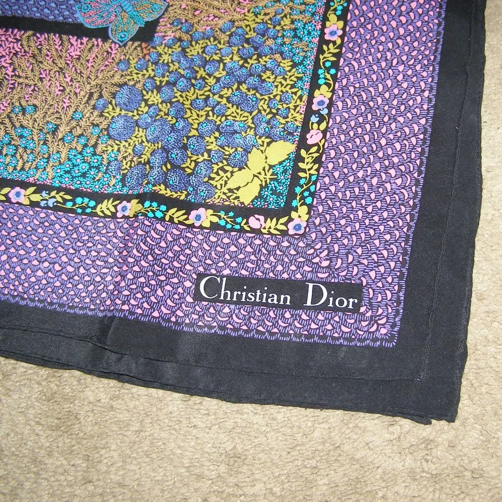 🪻🦋 AUTHENTIC Christian Dior Silk Scarf Flowers And Butteflies